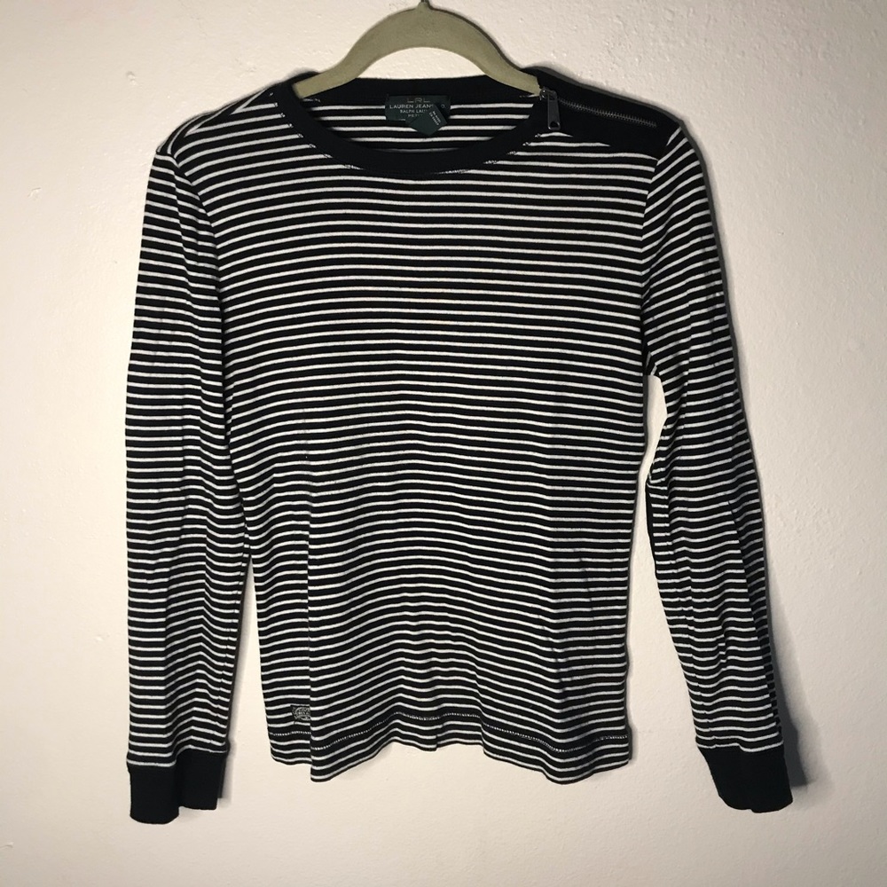 Ralph Lauren black white striped long sleeve top